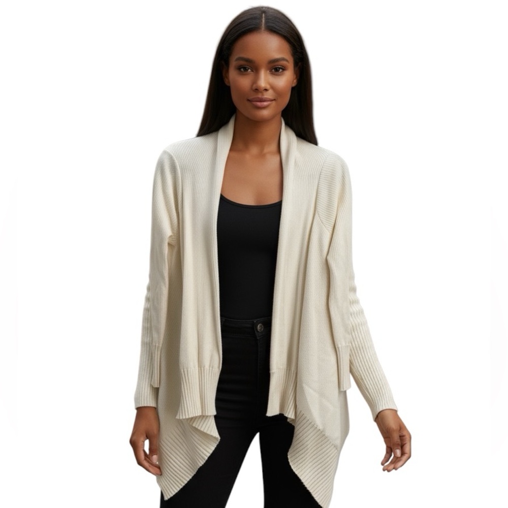 Zara Open Front Ribbed Draped Cardigan Stretchy Knit Casual Size Medium